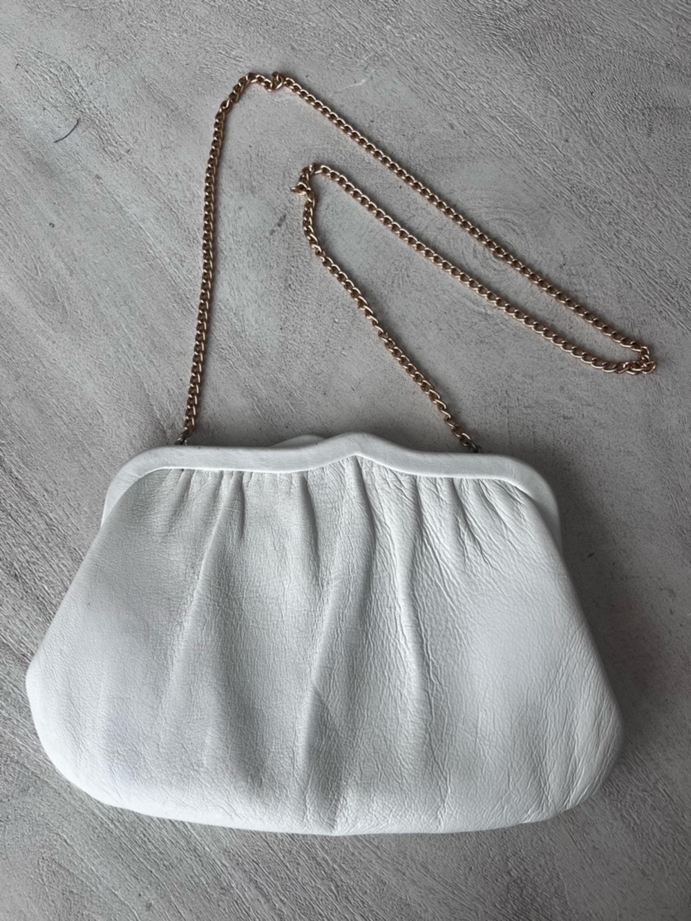 Vintage‎ Ande White Leather Chain-Strap Shoulder Bag Clutch